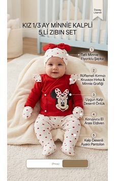 Yağmur Giyim Minicayzen Minnie Kalpli Baskılı %100 Pamuk 5 Parça Bebek Hastane Çıkışı Seti 2048 Çok Renkli Yağmur Giyim Minicayzen Minnie Kalpli Baskılı %100 Pamuk 5 Parça Bebek Hastane Çıkışı Seti 2048 Çok Renkli