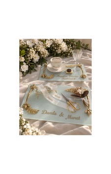 Kişiye Özel Söz Nişan Tepsisi İsimli Kahve Sunum Seti Gelin Damat Kahvesi - 927804783 Diğer