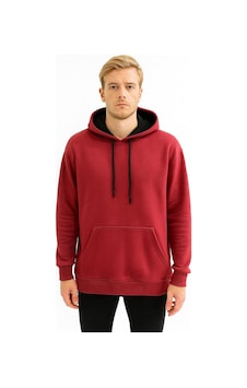 Classics Men Erkek Oversize Uzun Kol Kapşonlu Sweatshırt-7386 Bordo