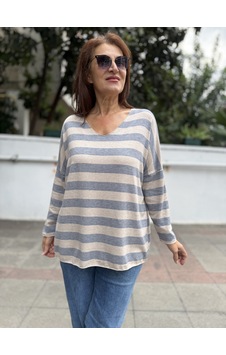 DenizEge İtalyan Yün Angora Çizgili Triko Bebe Mavi DenizEge İtalyan Yün Angora Çizgili Triko Bebe Mavi