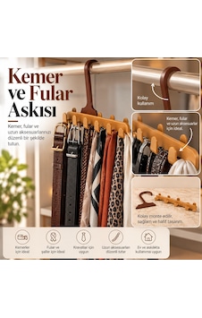 Kemer Ve Fular Askısı Çok Amaçlı Dolap İçi Düzenleyici 000 Açık Krem