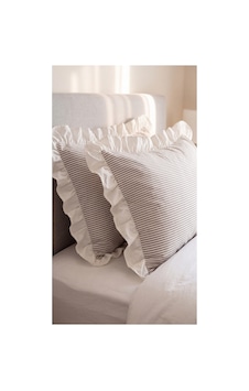2'li Pamuklu Kumaş Beyaz Fırfırlı Çizgili Yastık Kılıfı 50x70 Cm Kahverengi - 905289691 Kahverengi