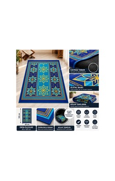 Kaymaz Tabanlı Seccade Namazlık 60x120 Cm Dijital Baskılı Yıkanabilir Lacivert Dekoratif Seccade Lacivert - 934745754 Lacivert