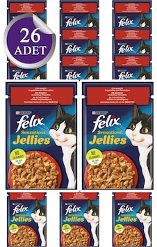 Purina Felix Sensations Pouch Sığır Etli ve Domatesli Yetişkin Kedi Maması 26 x 85 G Purina Felix Sensations Pouch Sığır Etli ve Domatesli Yetişkin Kedi Maması 26 x 85 G
