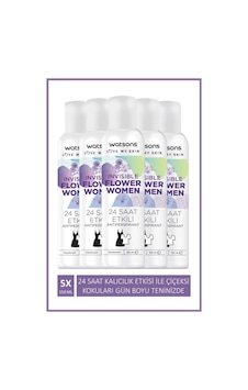 Watsons Invisible Flower 24 Saat Etkili Kadın Sprey Deodorant 5 x 150 ML Watsons Invisible Flower 24 Saat Etkili Kadın Sprey Deodorant 5 x 150 ML