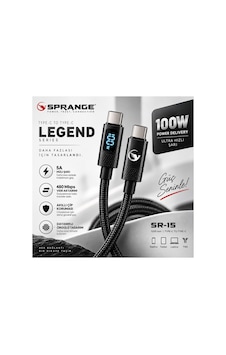 Sprange Legend Series Type-c To Type-c 100w Hızlı Şarj Ve Data Kablosu 5a / 1000mm Sr-15 Siyah