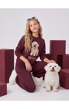 Zekids Kız Çocuk Pamuklu Köpek Baskılı Oversize Tasarım Sweatshirt-16472 Bordo Zekids Kız Çocuk Pamuklu Köpek Baskılı Oversize Tasarım Sweatshirt-16472 Bordo