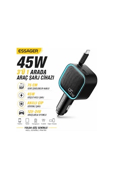 Essager 45w Araç Şarj Cihazı Geri Çekilebilir Type-c Kablolu Pd Hızlı Şarj Çakmaklık Adaptörü 75cm Kablo Essager 45w Araç Şarj Cihazı Geri Çekilebilir Type-c Kablolu Pd Hızlı Şarj Çakmaklık Adaptörü 75cm Kablo