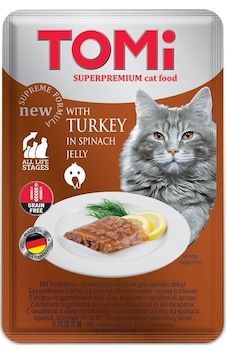 Tomi - 220 - Kedi Hindi & Ispanak Tahılsız Pouch Mama - Spt-gld - 100gr Pate Tomi - 220 - Kedi Hindi & Ispanak Tahılsız Pouch Mama - Spt-gld - 100gr Pate