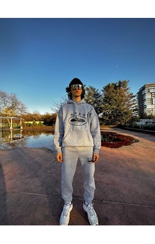 Minus Corteiz Yıldız Baskılı Unisex Hoodie Gri Takım Sokak Giyim Tarzı Rsatk037 Gri