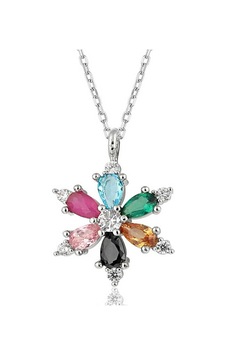 925 Ayar Gümüş Mix Taşlı Lotus Çiçeği Kadın Kolye 925 Ayar Gümüş Mix Taşlı Lotus Çiçeği Kadın Kolye