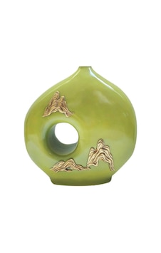 Lucky Art Gold Dalgalı Yeşil Vazo 27x11x28 Cm Lucky Art Gold Dalgalı Yeşil Vazo 27x11x28 Cm