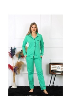 İkikareshop Kadın Pamuk Penye Önden Düğmeli Uzun Kol Yeşil Pijama Takım Çok Renkli İkikareshop Kadın Pamuk Penye Önden Düğmeli Uzun Kol Yeşil Pijama Takım Çok Renkli