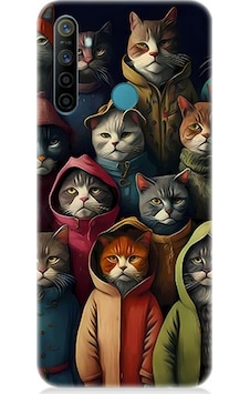Realme 6i Uyumlu Silikon Kılıf Kapşonlu Kediler Realme 6i Uyumlu Silikon Kılıf Kapşonlu Kediler