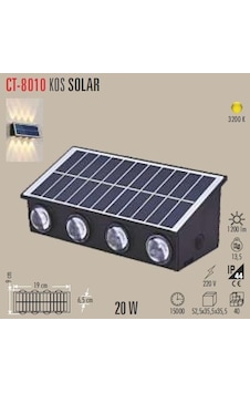 Cata 20w Dış Mekan Modern Aplik Kos Solar 3200k Ct-8010 Siyah Cata 20w Dış Mekan Modern Aplik Kos Solar 3200k Ct-8010 Siyah