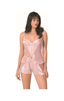 Modenya Somon Saten Babydoll Şort Takımı Somon