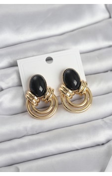 Pirinç Gold Renk Siyah Taşlı Vintage Kadın Küpe Açık Gold Pirinç Gold Renk Siyah Taşlı Vintage Kadın Küpe Açık Gold