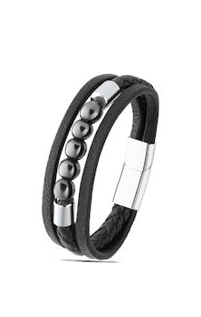 Brezza Lusso Jewelry Deri Parlak Oniks Doğaltaş Çoklu Erkek Bileklik Siyah Brezza Lusso Jewelry Deri Parlak Oniks Doğaltaş Çoklu Erkek Bileklik Siyah