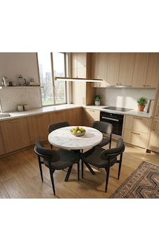 Lüks Mermer Dokulu 4 Kişilik Yuvarlak Yemek Masası Takımı - Loft Tasarım - Mutfak Masası Antrasit Gri Lüks Mermer Dokulu 4 Kişilik Yuvarlak Yemek Masası Takımı - Loft Tasarım - Mutfak Masası Antrasit Gri