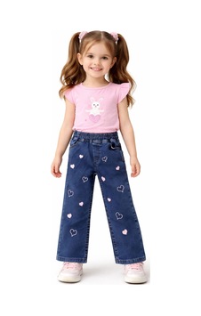 İrem Çocuk Giyim Kız Çocuk Pembe Kalp Nakışlı Beli Lastikli Koyu Mavi Renk Pantolon Mavi İrem Çocuk Giyim Kız Çocuk Pembe Kalp Nakışlı Beli Lastikli Koyu Mavi Renk Pantolon Mavi