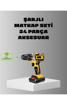Hubrendy Tekno Şarjlı Darbeli Matkap Seti 2 Bataryalı, 24w Güç, 24 Parça Aksesuar, Led Işıklı