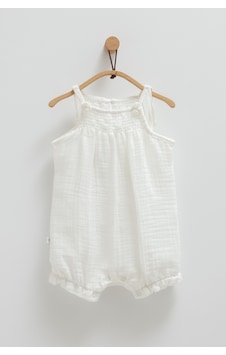 Kıpırık Baby Kız Bebek Müslin Tulum Ekru Çiçek Detaylı-1290 Ekru