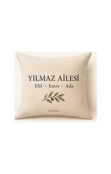 Kişiye Özel Aile İsimli Zeytin Dalı Desenli Pamuk Yastık Kılıfı 43x43 Cm Bej Kişiye Özel Aile İsimli Zeytin Dalı Desenli Pamuk Yastık Kılıfı 43x43 Cm Bej