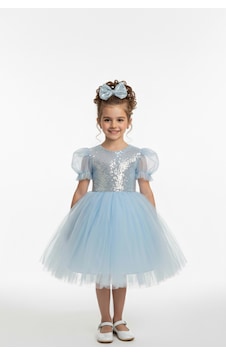 Mnk Baby & Kids Balon Kol Pul Payet Kız Çocuk Tütü Elbise M00751 Mavi Mnk Baby & Kids Balon Kol Pul Payet Kız Çocuk Tütü Elbise M00751 Mavi