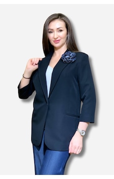 Favori Tekstil Gül Aksesuarlı Tasarım Blazer Ceket Siyah