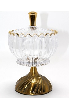 Metal Ayaklı Kristal Cam Şekerlik Gold Detaylı Sunumluk Alk4871 A
