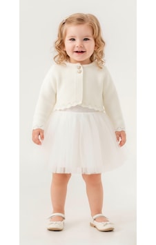 Mnk Baby & Kids Triko Bolerolu Kız Bebek Elbise M00772 ekru Mnk Baby & Kids Triko Bolerolu Kız Bebek Elbise M00772 ekru