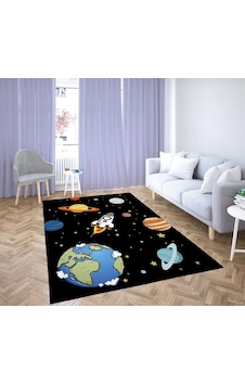 Roket Uzay Dijital Baskı Çocuk Oda Halısı Roket Uzay Dijital Baskı Çocuk Oda Halısı