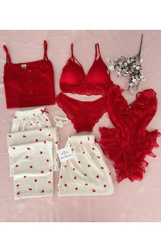 Mh Moony Homewears 6'lı Kutulu Beste Pijama İç Giyim Çeyiz Seti Kırmızı Mh Moony Homewears 6'lı Kutulu Beste Pijama İç Giyim Çeyiz Seti Kırmızı