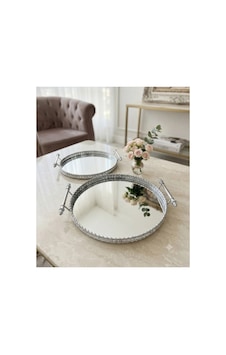 Vintage Dekoratif Jardinyer Aynalı Günüş Yuvarlak 2 Li Tepsi Gümüş Vintage Dekoratif Jardinyer Aynalı Günüş Yuvarlak 2 Li Tepsi Gümüş