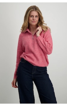 Only Oversize Yarım Fermuarlı Uzun Kol Kadın Sweatshirt - Minimalist Stil Pembe