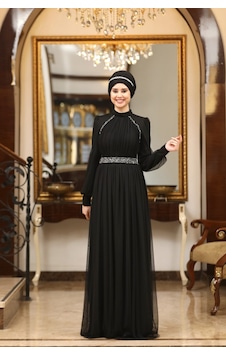 Efsane Tesettür Abiye Elbise Siyah