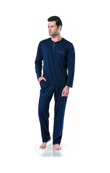 Pierre Cardin 5454 Kutulu Uzun Kol Erkek Pijama Takımı Lacivert