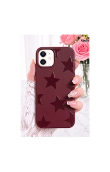 Fibaks iPhone 12 / 12 Pro Uyumlu Kılıf Bordo Yıldız Star Desenli Silikon Darbe Emici Klasik Silikon Kapak Fibaks iPhone 12 / 12 Pro Uyumlu Kılıf Bordo Yıldız Star Desenli Silikon Darbe Emici Klasik Silikon Kapak