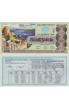 Milli Piyango 29 Eylül 1981 Çeyrek 1/4 Bilet. Uluslararası İstanbul Kültür Ve Sanat Festivali - Rumeli Hisarı Temalı. 100 Lira Ç Serisi. Çil - Kondisyon Teşhir Ürün Milli Piyango 29 Eylül 1981 Çeyrek 1/4 Bilet. Uluslararası İstanbul Kültür Ve Sanat Festivali - Rumeli Hisarı Temalı. 100 Lira Ç Serisi. Çil - Kondisyon Teşhir Ürün