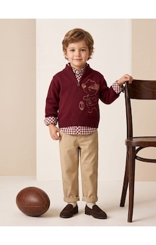 Zekids Erkek Çocuk Bordo Ayıcık Nakışlı Triko Kazak Gömlek Ve Pantolon Takım-17439 Zekids Erkek Çocuk Bordo Ayıcık Nakışlı Triko Kazak Gömlek Ve Pantolon Takım-17439