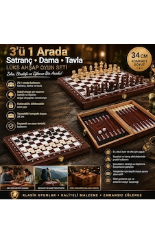 Lüks Ahşap 3ü 1 Arada Satranç Dama Tavla Seti Katlanabilir Kilitli Oyun & Eğlence Takımı 34 Cm Lüks Ahşap 3ü 1 Arada Satranç Dama Tavla Seti Katlanabilir Kilitli Oyun & Eğlence Takımı 34 Cm