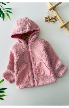 Miniğimin Cicileri Cep Detaylı Kapüşonlu Unisex Çocuk Welsoft Hırka - Pembe Miniğimin Cicileri Cep Detaylı Kapüşonlu Unisex Çocuk Welsoft Hırka - Pembe