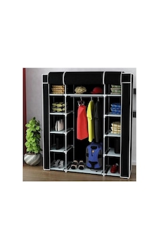 Portatif Gardırop Dolap, 10 Raflı, Askılıklı, Siyah Kumaş Kaplamalı, 170x135x45 Cm Çok Renkli Portatif Gardırop Dolap, 10 Raflı, Askılıklı, Siyah Kumaş Kaplamalı, 170x135x45 Cm Çok Renkli