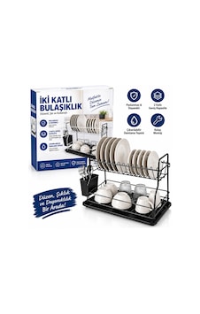 Siyah - Metal 2 Katlı Tabaklık - Bulaşıklık 5468 Renkli Siyah - Metal 2 Katlı Tabaklık - Bulaşıklık 5468 Renkli
