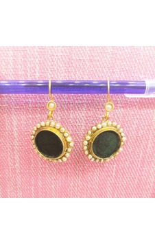 Oriental Kuyumculuk Jewellery Gold Yeşil Kadife Ve İnci'li Sallantılı Küpe Yeşil