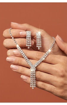 Valmont Accessories 39+4 Cm Ayarlanabilir Kristal Taşlı Şık Y Model Düğün, Kına, Nişan Gelin Takı Seti Gümüş Valmont Accessories 39+4 Cm Ayarlanabilir Kristal Taşlı Şık Y Model Düğün, Kına, Nişan Gelin Takı Seti Gümüş