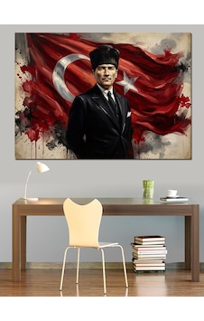 Atatürk Türk Bayrağı Önünde Portre Dekoratif Kanvas - Mdf Ahşap Tablo Atatürk Türk Bayrağı Önünde Portre Dekoratif Kanvas - Mdf Ahşap Tablo