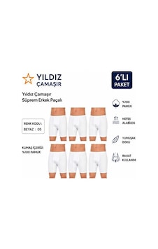 Yıldız Çamaşır Erkek Süprem Erkek Paçalı Boxer 05-140-141 - 6 Adet Beyaz Yıldız Çamaşır Erkek Süprem Erkek Paçalı Boxer 05-140-141 - 6 Adet Beyaz