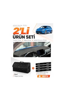 Kia Rio 2019-2024 Uyumlu Torpido Örtüsü + Deri Bagaj Çantası + Sticker Seti - Siyah Kia Rio 2019-2024 Uyumlu Torpido Örtüsü + Deri Bagaj Çantası + Sticker Seti - Siyah