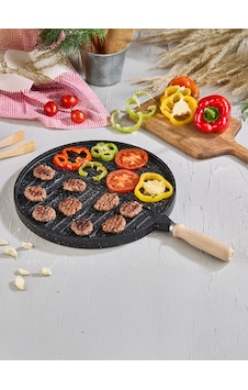 Çift Taraflı Bazlama Izgara Tavası Döküm Siyah